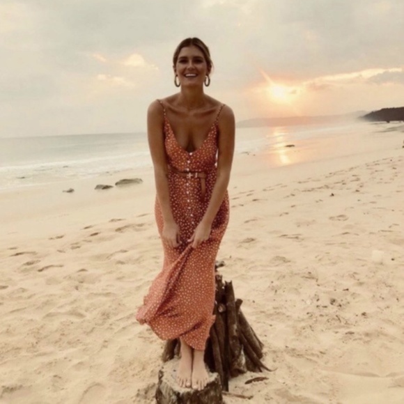 polka dot v neck ruffle button up cami maxI dress - Picture 7 of 7